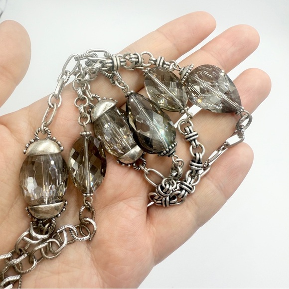 Chico’s Long Elegant Silver Chain Necklace with Large Clear Beads - Picture 5 of 8